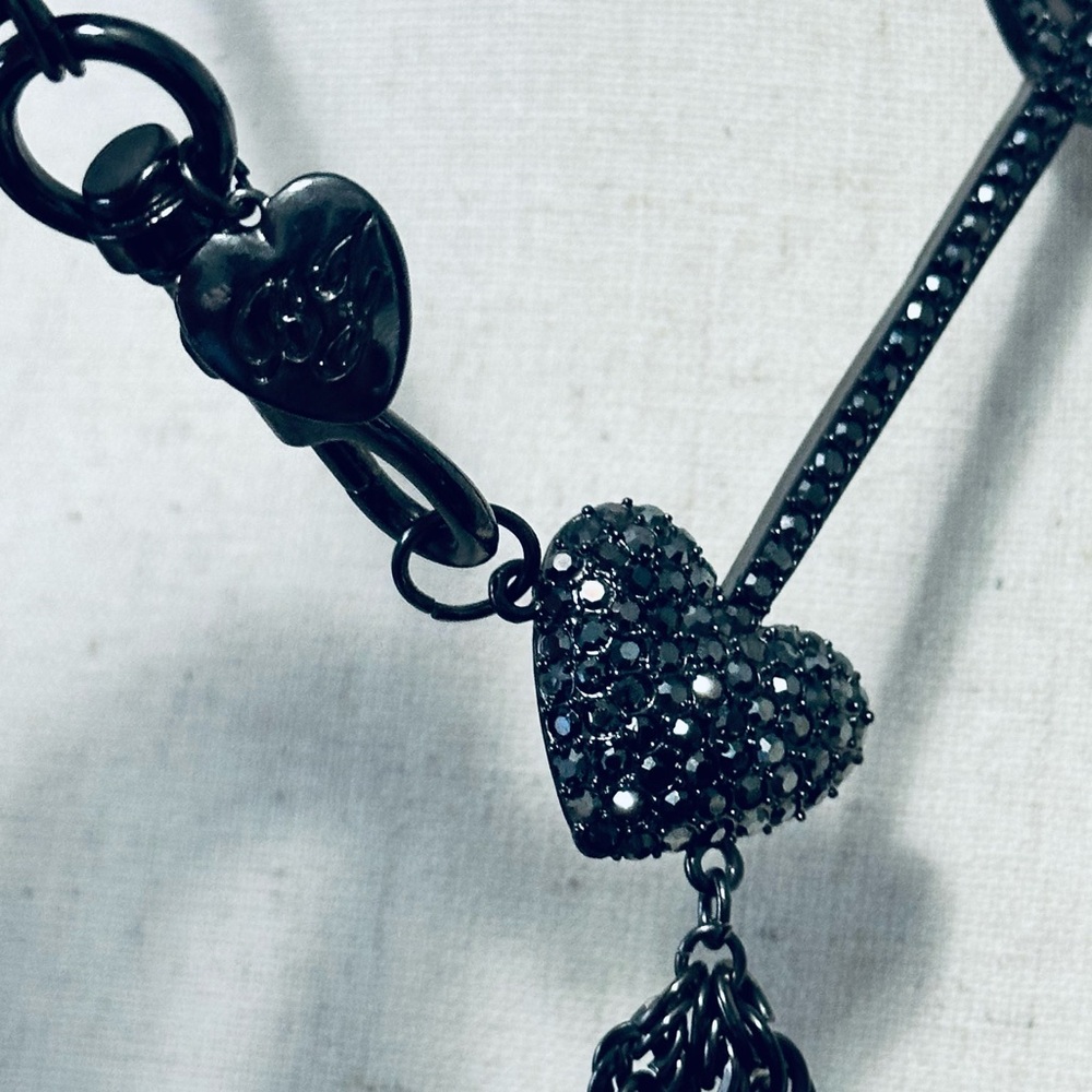 Betsey Johnson Heart Chain Necklace 20" Cupid Arrow Long Layered Icy Crystal - Picture 5 of 9
